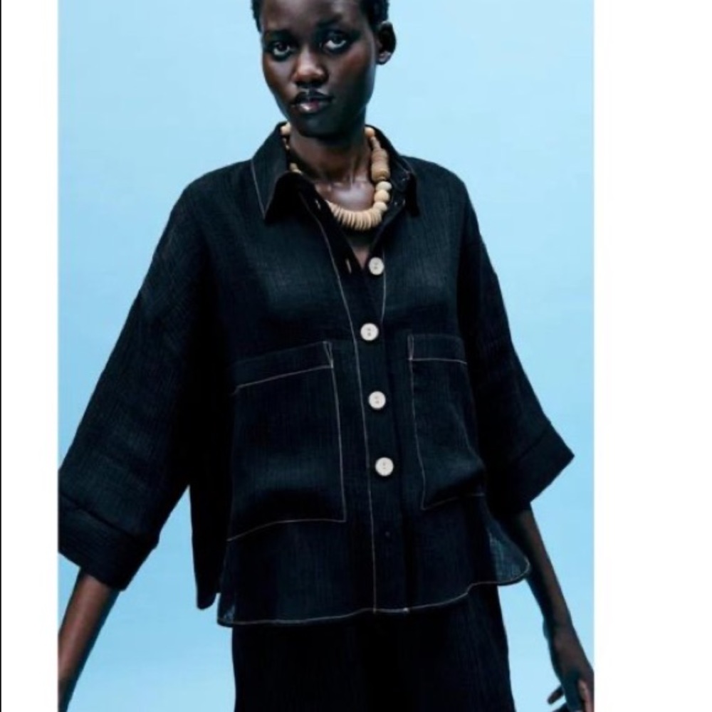 Zara black oversized topstitching top